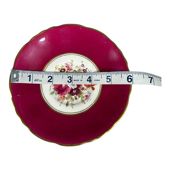Vintage Hammersley & Co Footed TeaCup &Saucer Gold Trim Maroon Bone China Floral - Picture 8 of 9